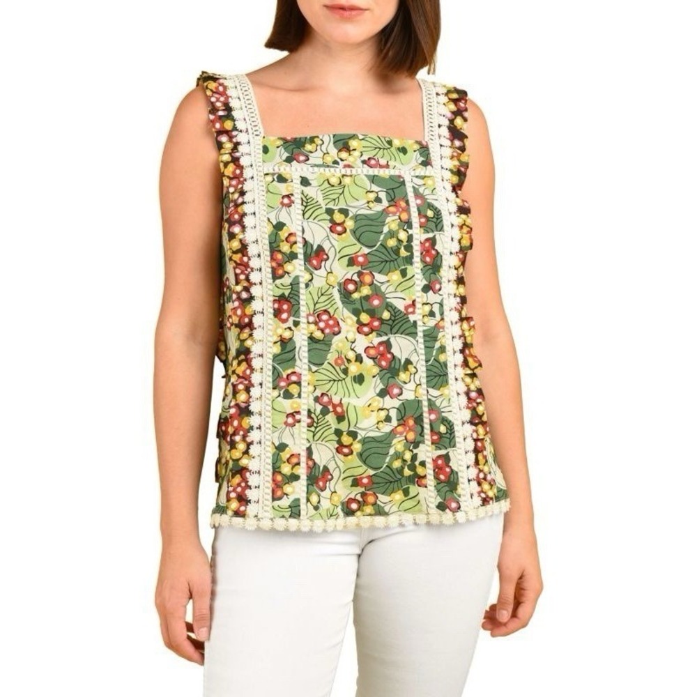 NWT DANIEL RAINN‎ Arya Print Crochet Lace Trim Tank Top Floral / Women's Medium